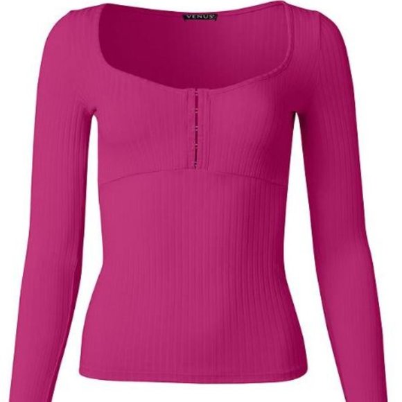 VENUS Tops - NWOT Venus Bright Pink Ribbed Casual Top.  Size XL.  19" across the chest.